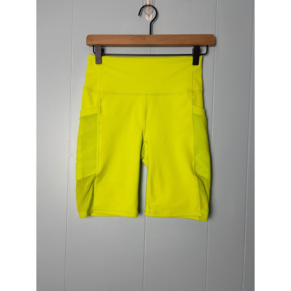 Fabletics PowerHold Neon Yellow Lime Mesh Pocket Biker Shorts Women's Small